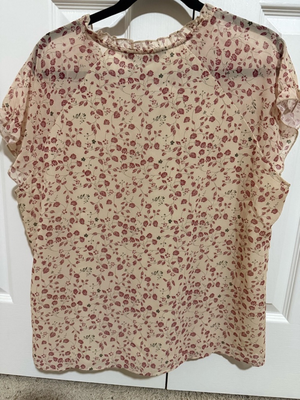 Women’s Floral Tie-Neck Blouse in Cream and Rose - Picture 2 of 5